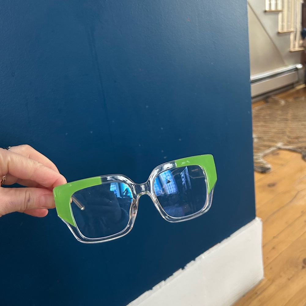 Green and Clear Square Blue Light Glasses Anthropologie NWOT